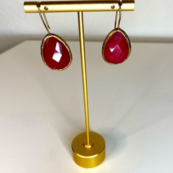 Gold & Pink Quartz Drop Vermeil Earrings - Picture 1 of 2